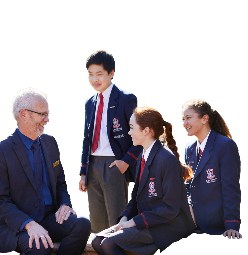 Kingsway Christian College Principal outdoors talking with high school students