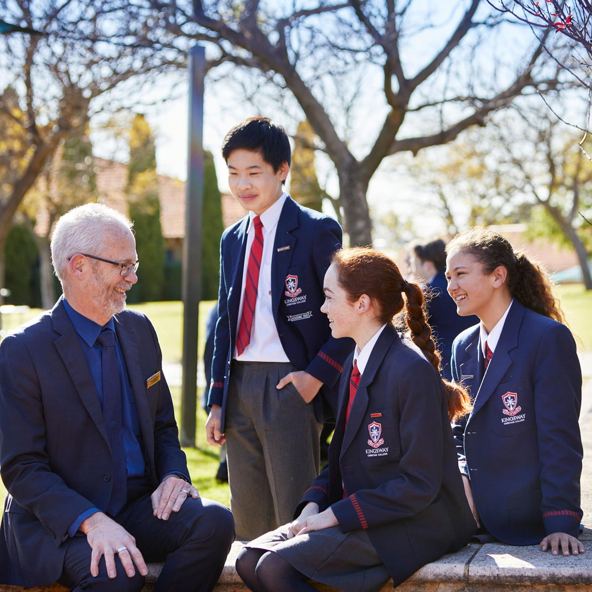 Kingsway Christian College Principal outdoors talking with students