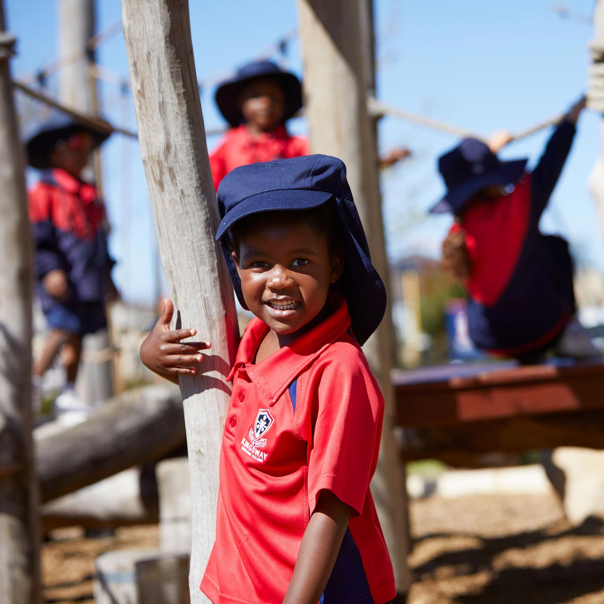 Kingsway Christian College kindergarten student playing on nature playground